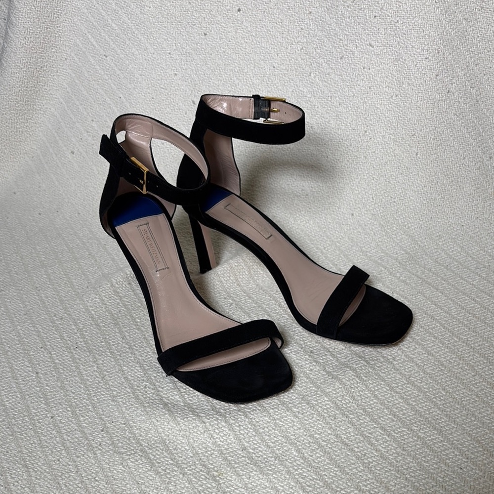 Stuart Weitzman Square Nudist Black Suede Elegant Heels